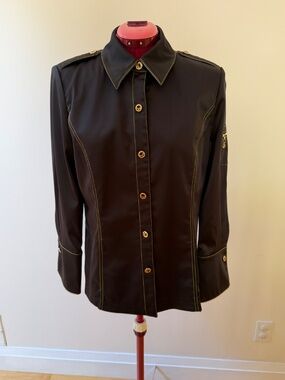 St. John Sport by Marie Gray Black Satin Shirt Sz.8.